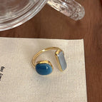 Blue and gray geometric drip glaze ring