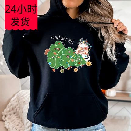 Christmas Black Cat Hoodie It Wasn'T Me Sweatshirt Funny