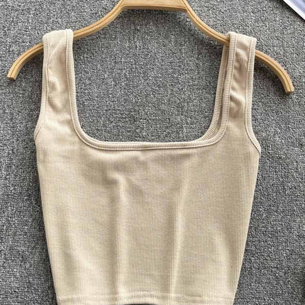 Vest Women's Outer Wear Summer Short Sleeveless Crop Top Square Collar Fashion Versatile Slim Solid Color Bottoming Shirt Trbottomy