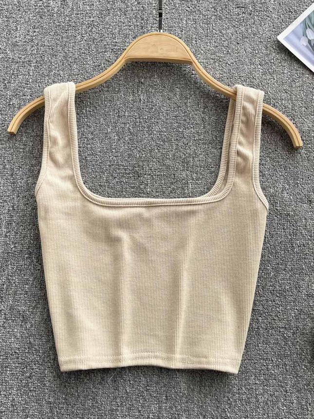 Vest Women's Outer Wear Summer Short Sleeveless Crop Top Square Collar Fashion Versatile Slim Solid Color Bottoming Shirt Trbottomy