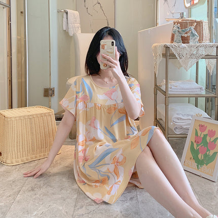 Cotton Silk Nightgown for Women 2026 New Style Casual Short-Sleeved Thin Loose-Fitting High-End Breathable Home Wear That Can Be Worn Outside