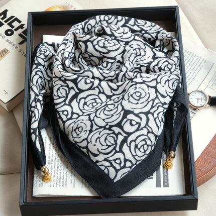 2024 New Cotton and Linen Square Scarf Autumn and Winter Neck Protection Small Scarf Women's Magnetic Buckle Triangle Scarf High-grade All-match Scarf