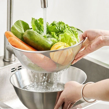 Cross-border Stainless Steel Thickened Vegetable Washing Basin Draining Basket Household Kitchen Rice Washing Artifact Vegetable Washing Basin Rice Washing Sieve Rice Washing Basin