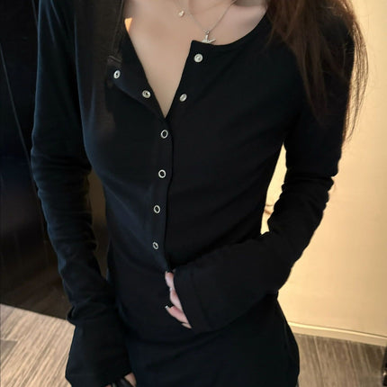 Here Yaya Shp 8.8 20:00 Salt Cold Brew Cool Imported Fabric Buttons Slimming Look Lazy t