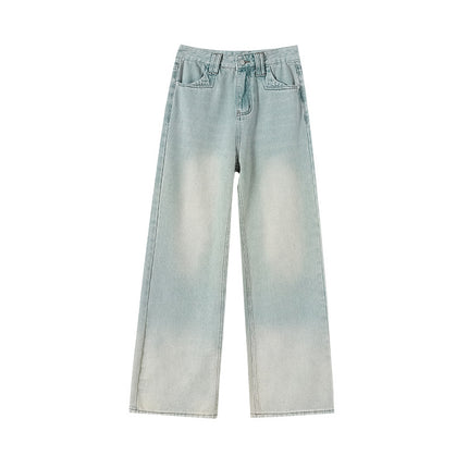 High-Waisted Wide-Leg Jeans for Women 2025 Summer New Loose Slimming Gradient Thin Drape Straight Floor-Length Pants