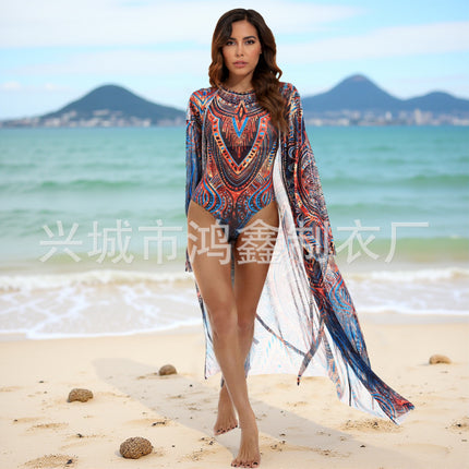 2025 European and American Cross-Border One-Piece Bikini Купальник Russian Long-Sleeved Cover-Up Sun Protection Clothing