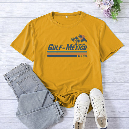 Amazon Supply Guif of Mexico Printed Short-Sleeved Women's Casual Summer Casual Loose Round Neck