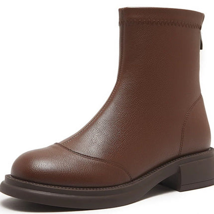 Versatile Ultra-Movable Leather Short Boots for Women 2025 New Retro Boots New Thick-Soled Flat-Soled Fashionable Versatile Leather Boots