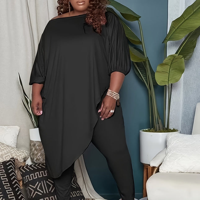 2Pcs Set Women's Plus Size V Neck Casual Tops Smooth