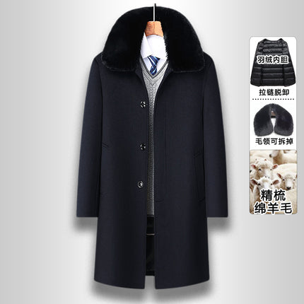 Winter New Men's Woolen Outwear Mid-Length Fur Collar down Removable Liner Two-Wear Woolen Outwear Men's Outwear