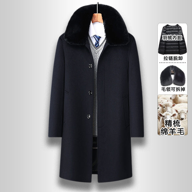 Winter New Men's Woolen Outwear Mid-Length Fur Collar down Removable Liner Two-Wear Woolen Outwear Men's Outwear