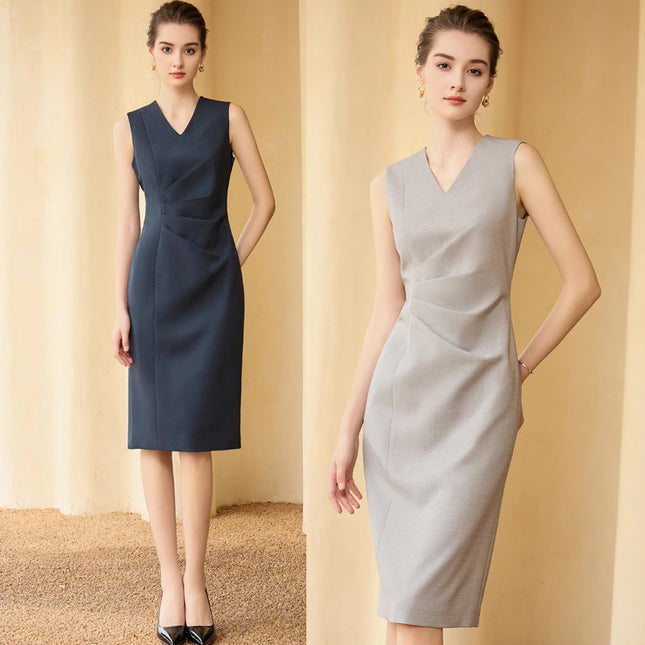 Fashionable Spring and Autumn new women's suit formal wear belly-covering slimming V-neck fashionable mid-length dress suit