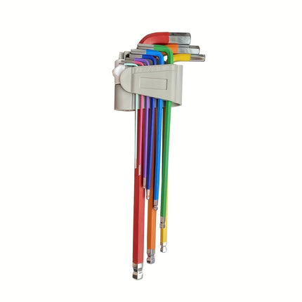Cross-border Hot Sale Color L-shaped Ball Head Hexagon Screw Wrench Torx 9 Pieces suit Flat Head Ball Head Hexagon