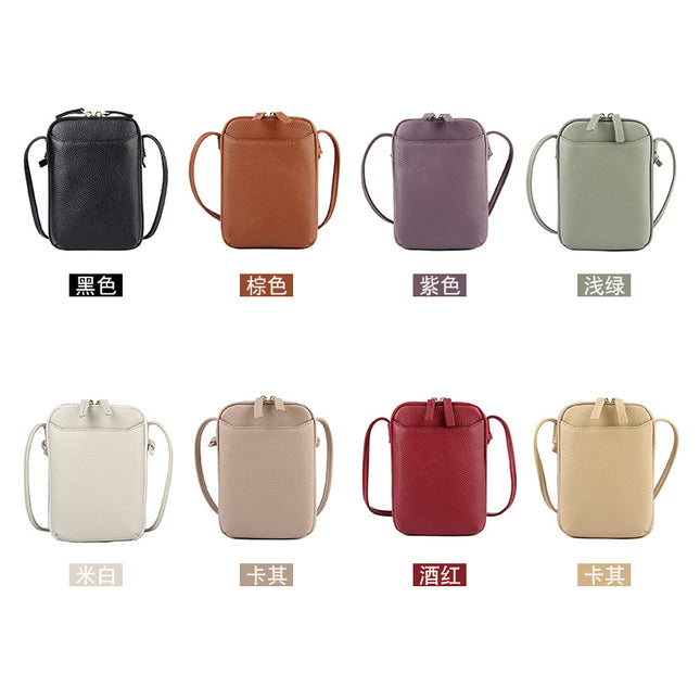 2023 new niche design simple genuine leather women's bag shoulder crossbody small bag mobile phone bag mini foreign trade bag for women