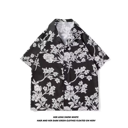 Summer Men's Loose Half Sleeve Floral Shirt Hong Kong Style Artistic Popular All-match Casual New Fashion Top for Teenagers