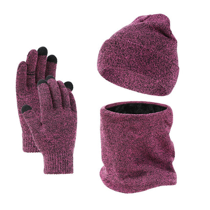 Foreign trade cross-border autumn and winter fleece-lined three-piece AliExpress Amazon warm suit winter hat scarf touch screen gloves