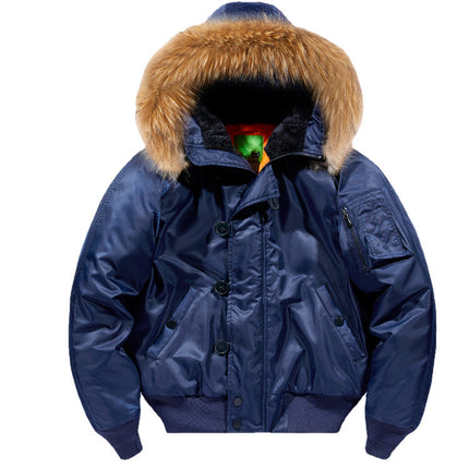 American cotton and thickening Autumn and Winter New Air Force MA1 Aviator Jacket Detachable Wool Collar Cotton plus size Jacket