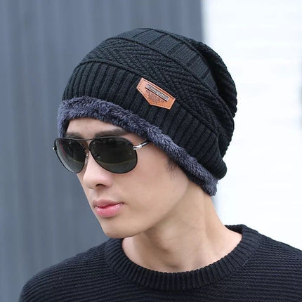 Winter Hat Two-Piece Set for Men and Women, Warm Knitted Woolen Hat with Fleece Lining, Cycling Cold-Proof Neck Warmer, Men's Cotton Hat Set