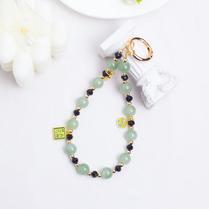 Glass Mobile Phone Chain Car Keychain Pendant Imitation Green Agate Wrist Lanyard Retro Safety Marshal