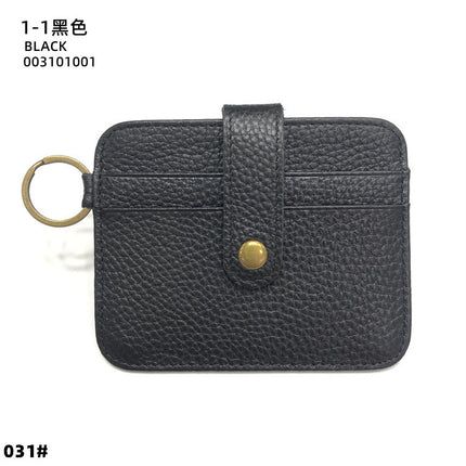 Vintage Oil Wax Leather Buckle Genuine Leather Card Holder Men's Multifunctional Cowhide Women's Coin Purse with Key Ring Driver's License Holder