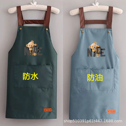 2024 apron waterproof and oil-proof men's and women's kitchen cooking waist bear simple strap pocket restaurant work clothes can be set