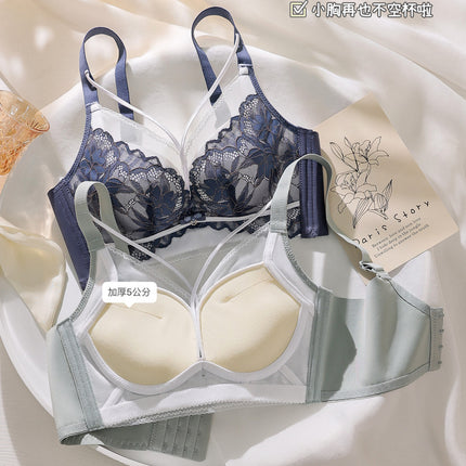 New Style Underwear Women's Lace No Steel Ring Small Chest Large Thickened Bra Push-up Adjustable Sexy Bra