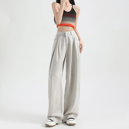 Light Apricot Lyocell Tencel Wide-Leg Jeans for Women 2025 Summer Thin High-Waisted Loose Draped Floor-Length Pants