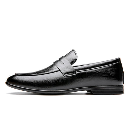 New British Style Bean Shoes Men's Solid Color Casual Leather Shoes Cowhide Slip-on Men's Fashionable Short Korean Style