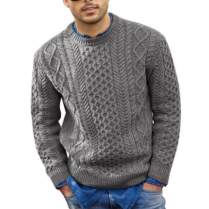 Cross-Border Pink Sweater Men's 2025 Autumn and Winter New Slim Fit Pullover Knitted Cable Sweater European and American Amazon Men's Clothing