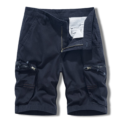 Multi-pocket Tooling Shorts Men's Summer Japanese Tooling Solid Color Five-point Pants Zipper Pocket Casual Shorts Men's Wear