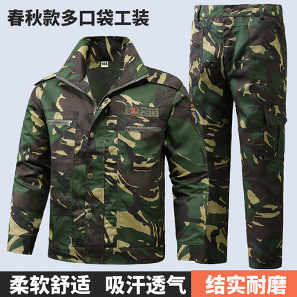 Workwear Set for Men, Labor Protection Clothing, Spring and Autumn Camouflage Wear, Durable Construction Site Work Clothes, Multi-Pocket Mechanic's Suit