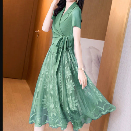 Light luxury socialite fried street chic unique heavy embroidery mesh stitching dress