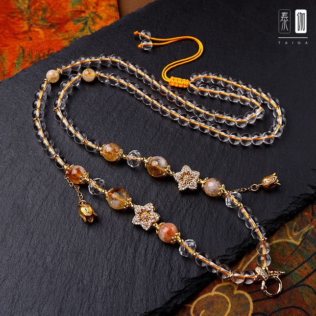 Taiga Thai Buddha Brand Chain Natural Yellow Tower Crystal Pendant with Chain Necklace Thangka Neck Chain Adjustable Length