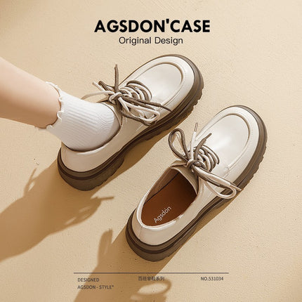 White Thick-Soled Sponge Cake Small Leather Shoes for Women 2025 Spring New Retro British Style Versatile Dwarf Height-Increasing Shoes