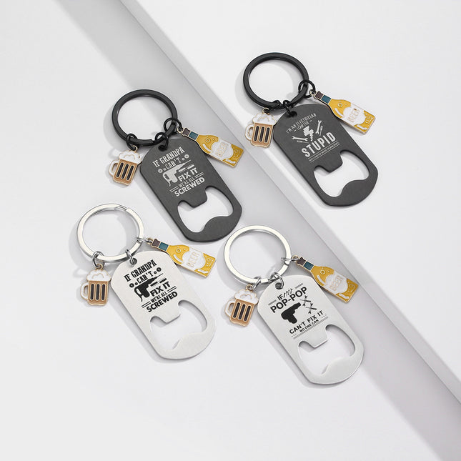 Cross-border Stainless Steel Engraving Metal Keychain Bottle Opener Wine Glass Wine Bottle Birthday Christmas Father's Day Gift