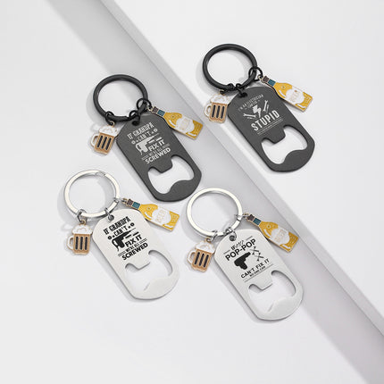 Cross-border Stainless Steel Engraving Metal Keychain Bottle Opener Wine Glass Wine Bottle Birthday Christmas Father's Day Gift