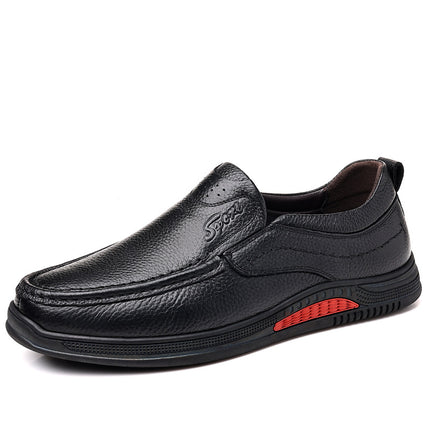 Men's First Layer Cowhide Shoes Spring Genuine Leather Men's Casual Shoes Slip-on Middle-aged Non-slip Soft Bottom Dad's Car-driving Shoes