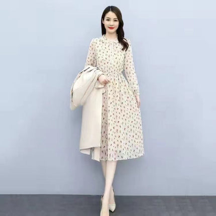 Early autumn floral dress two-piece 2024 autumn new women's western style age-reducing slimming early autumn suit skirt