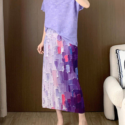 Gradient Skirt Summer Women's New Skirt Elastic Waist Pleated Back Slit Versatile Hip Skirt Women's Drop Shipping
