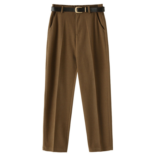Woolen suit pants women's autumn and winter fleece-lined thick small straight pants thin high waist cropped pipe pants