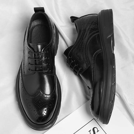 Brogue British Shoes Suit Thick-Soled Polished Derby Shoes Autum New Men's Casual Business Formal Groom's Shoes