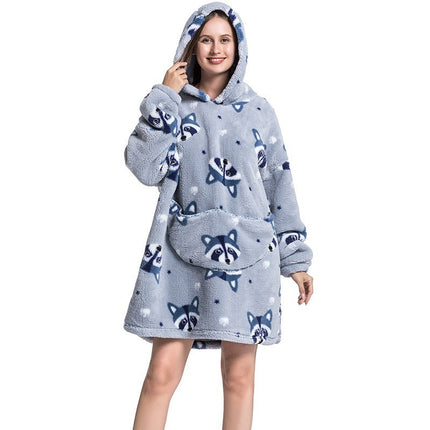 Cross-border New Printed Flannel Pullover Adult Cotton Velvet Lazy Clothing Cape Nightgown Warm Thickened Cold-proof Clothing