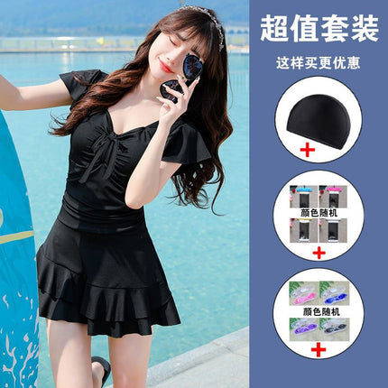 Swimsuit Women's one-piece Skirt plus size chubby girl Covering Belly Slim 200 Jin Increase Hot Spring Slight Fat Advanced Sense Quick Drying