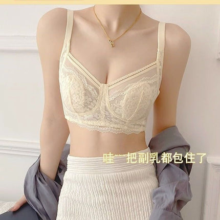 Pure Desire Style Ultra-thin Underwear Women's Large Chest Small Chest Slimming Upper Bra Anti-sagging Tilt Adjustable Bra