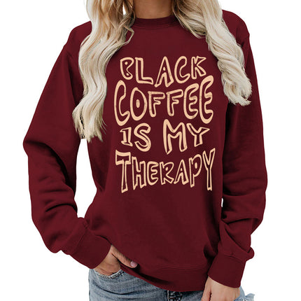Amazon Source Black Coffee Printed Round Neck Women's Top Sweatshirt Coat Casual Loose European Size Winter