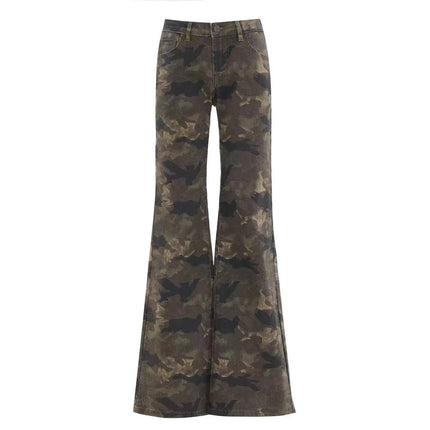 Camouflage Low-Waist Bootcut Jeans for Women 2025 Early Autumn New Loose Slimming Look Straight Leg Non-Stick Leg Flared Floor-Length Pants