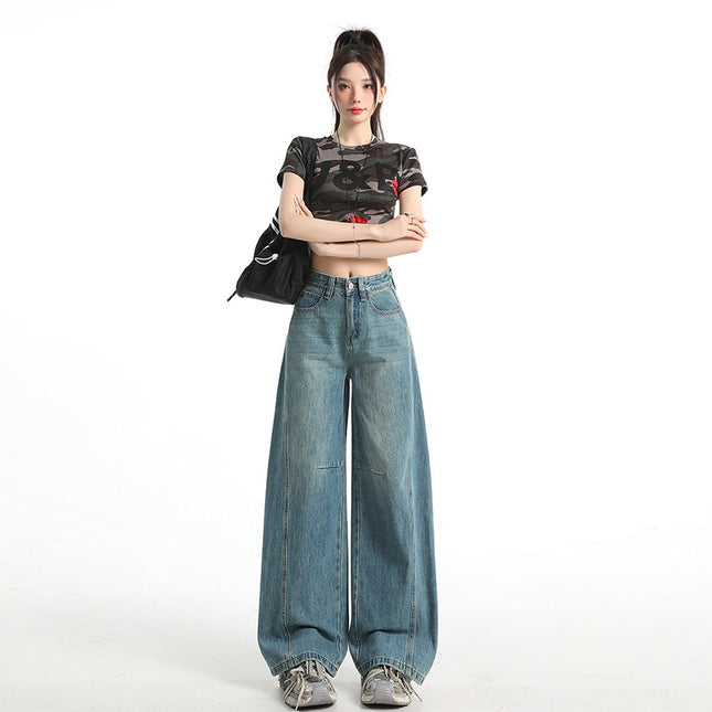 Vintage Machete Wide Leg Jeans Women's 2025 Summer New Style Straight Loose High Waist Slimming Sickle Mop Pants
