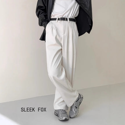 Summer Drape Suit Trousers for Men, Korean Style Casual Pants, Ins Hong Kong Style Retro Loose Small Trousers, No Ironing Treatment