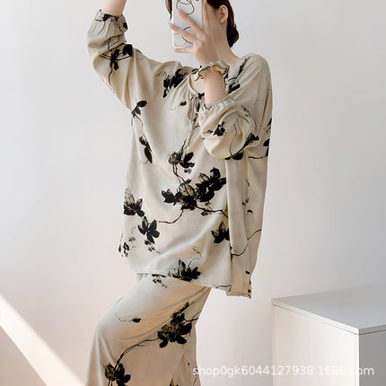 2025 New Leopard Print Cotton Silk Pajamas Women's Summer Thin Long-sleeved High-end Outwear Spring and Autumn plus size Home Clothes