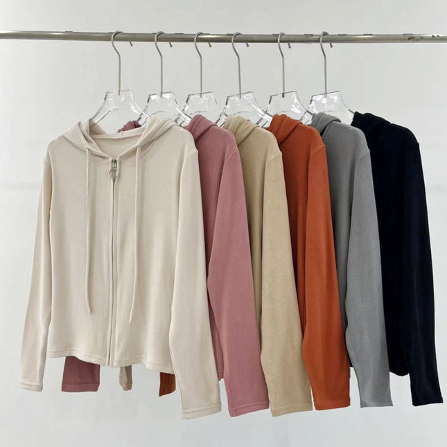 Women's Knitted Hoodie Acetate Wool Warm Jacket Casual Sports Zipper Cardigan Autumn Sweatshirt Versatile Long Sleeve